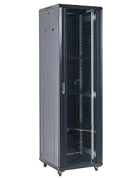 Напольный шкаф 19" 27U 600×600×1387 (ШxГxВ), дверь стекло, металлическая задняя дверь, боковые съемные стенки, RAL 9005 REXANT 04-2766-212