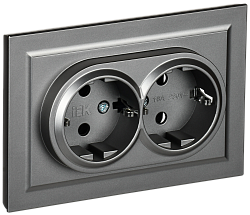 BRITE Розетка 2-местная с заземлением с защитными шторками 16А в сборе РСш12-3-БрС сталь IEK BR-R24-16-K46-F