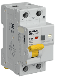 KARAT Устройство защиты от дугового пробоя с выключателем автоматическим дифференциального тока 1P+N B 16А 10мА тип A IEK KA-DP12-1-016-B-010-A