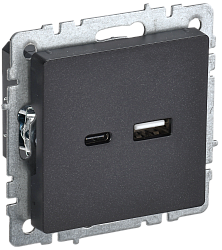 BRITE Розетка USB A+C 18Вт РЮ11-1-БрЧ черный IEK BR-U22-018-K02