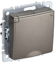 BRITE Розетка 1-местная с заземлением с защитными шторками и крышкой 16А IP44 РСбш10-3-44-БрШ шампань IEK BR-R16-16-44-K37