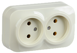 GLORY Розетка 2-местная для открытой установки без заземления без защитных шторок 10А РС22-2-ХК кремовый IEK ERH20-K33-10