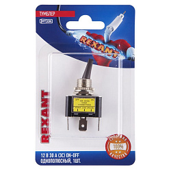 Тумблер 12V 30А (3c) ON-OFF однополюсный  с красной LED подсветкой  (ASW-07D-2)  REXANT (в упак. 1шт.) 06-0334-B