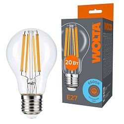 Светодиодная лампа WOLTA Filament, AC 220-240В, 50/60 Гц, прозрачное стекло,  "Груша",  A60, E27, 20 Вт, 1800 лм, 6500 К, 1/10/100 WF-A60-20W6KE27
