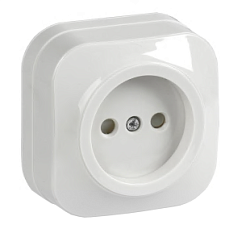 GLORY Розетка 1-местная для открытой установки без заземления с защитными шторками 10А РСш20-2-ХБ белый IEK 