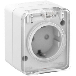 Розетка 1-м ОП AtlasDesign Profi54 16А IP54 250В с заземл. защ. шторки бел. SE ATN540145 1616133
