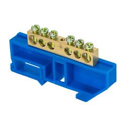 Шина "0" N (8x12мм) 6 отв. латунь синий изолятор на DIN-рейку розн. стикер EKF 