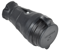 Розетка переносная с защитной крышкой 16А IP44 каучук черная GENERICA 