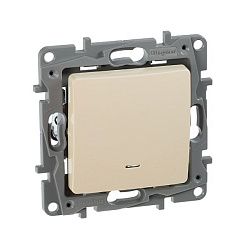 ETIKA Выключатель 1-клавишный с подсветкой/индикацией схема 1L 10АХ безвинтовые зажимы слоновая кость 672303