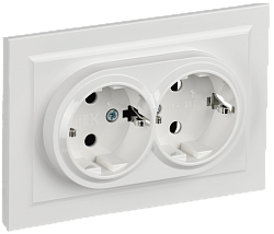 BRITE Розетка 2-местная с заземлением с защитными шторками 16А в сборе РСш12-3-БрБ белый IEK BR-R24-16-K01-F