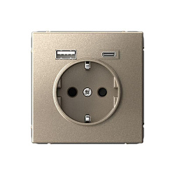 Розетка ArtGallery 16А с 2-мя заряд. устройствами USB A+C 5В/2.4А/3А 2х5В/1.5А механизм шампань SE GAL000532 1823424