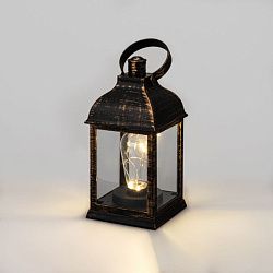 Декоративный фонарь с лампочкой, бронзовый корпус, размер 10,5х10,5х22,5 см, цвет ТЕПЛЫЙ БЕЛЫЙ 513-053