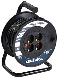 Катушка УК20 с термозащитой 4 места 2P+PE/20м 3х1,5мм2 GENERICA WKP20-16-04-20-G