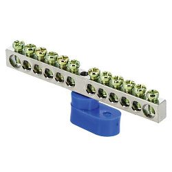 Шина "0" N (6x9мм) 12 отв. цинк синий угловой изолятор EKF 