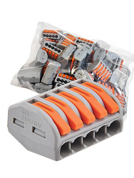 Клемма строительно-монтажная СМК 415 с рычагом, 5-проводная (50шт/уп) DEKRON 1008-0009