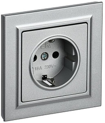 BRITE Розетка 1-местная с заземлением с защитными шторками 16А в сборе РСР14-1-0-БрА алюминий IEK BR-R14-16-K47-F