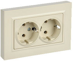 BRITE Розетка 2-местная с заземлением без защитных шторок плоская 16А в сборе РСПл12-3-БрКр бежевый IEK BR-R27-16-K10-F