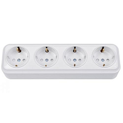 Розетка штепсельная четырехместная для открытой установки с заземляющим контактом со шторками РА16-0 9106BY