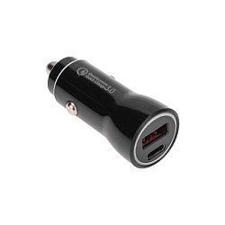 Автозарядка в прикуриватель АЗУ USB-A (QC 3.0)+USB-C (PD), 38Вт черная REXANT 18-1200