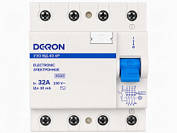 Устройства защитного отключения УЗО ВД-40 4P 32А/30мА тип АС 4,5кА DEKRON rcd40-4-32-30AC-dek
