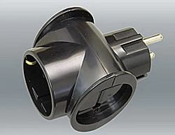 Сетевой разветвитель 1 гн. с/з, 2 гн, б/з 16 А, 3T1 черный, в индивидуальной упаковке 