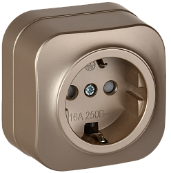 GLORY Розетка 1-местная для открытой установки с заземлением с защитными шторками 16А РСш20-3-ХШм шампань матовый IEK ERH14-K37M-16