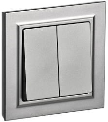 BRITE Выключатель 2-клавишный 10А в сборе ВСР10-2-0-БрС сталь IEK BR-V20-0-10-K46-F