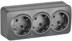 GLORY Розетка 3-местная для открытой установки с заземлением без защитных шторок 16А РС23-3-ХСм сталь матовый IEK ERH31-K46M-16