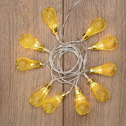 Гирлянда светодиодная Восточные фонарики 10 LED ЖЕЛТЫЕ 1,5 метра, прозрачный ПВХ, питание 2xАА 303-071