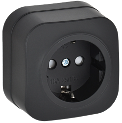 GLORY Розетка 1-местная для открытой установки с заземлением с защитными шторками 16А РСш20-3-ХЧм черный матовый IEK ERH14-K02M-16