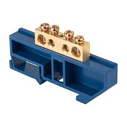 Шина "0" N (8x12мм) 4 отв. латунь синий изолятор на DIN-рейку EKF 