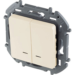 INSPIRIA Выключатель 2-клавишный с подсветкой/индикацией схема 5L 10АХ безвинтовые зажимы слоновая кость 673631