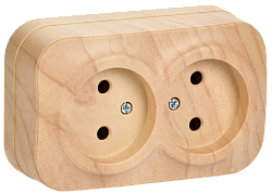 GLORY Розетка 2-местная для открытой установки без заземления без защитных шторок 10А РС22-2-ХС сосна IEK ERH20-K34-10