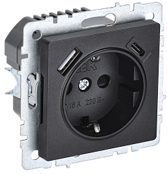 BRITE Розетка 1-местная с заземлением с защитными шторками 16А с USB A+C 18Вт РЮш11-1-БрЧ черный IEK BR-R14-16-U22-018-K02