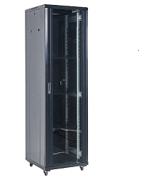 Напольный шкаф 19" 42U 600×600×2054 (ШxГxВ), дверь стекло, металлическая задняя дверь, боковые съемные стенки, RAL 9005 REXANT 04-4266-212