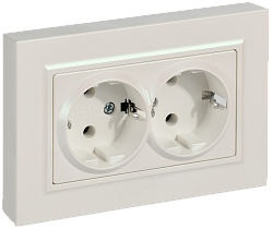 BRITE Розетка 2-местная с заземлением без защитных шторок плоская 16А в сборе РСПл12-3-БрЖ жемчуг IEK BR-R27-16-K36-F