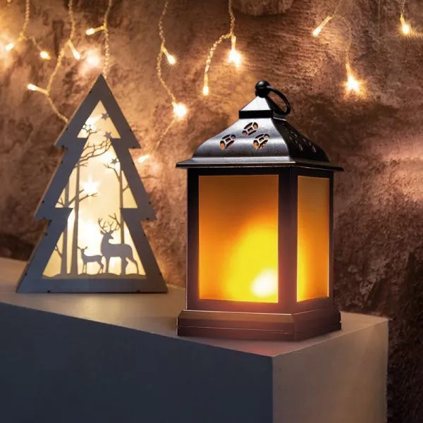 Декоративный фонарь 11х11х22,5 см, черный корпус, теплый белый цвет свечения с эффектом пламени свеч - Фото 9