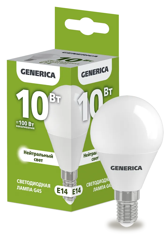 Лампа светодиодная G45 шар 10Вт 230В 4000К E14 GENERICA