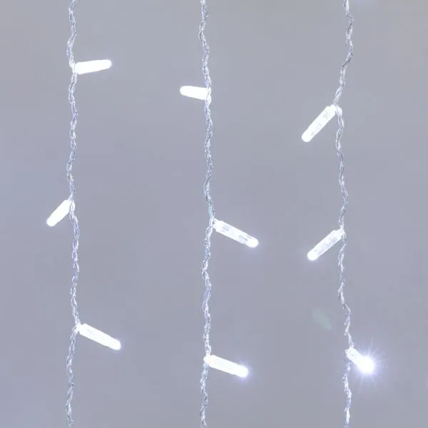Гирлянда Светодиодный Дождь 2x0,8м, прозрачный провод, 230 В, диоды Белые (шнур питания в комплекте) - Фото 3