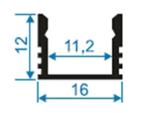 Профиль алюминиевый для светодиодной ленты, анод., П-образный , накладной, черный, 16х12мм, 2м, шир. ленты до 10мм, индивидуальная упаковка (рассеиват - Фото 3