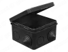 Коробка распаячная для о/п 80х80х50мм IP54 (45шт), цвет - чёрный, с откидной крышкой, 7 гермовводов. 4 сальника в комплекте