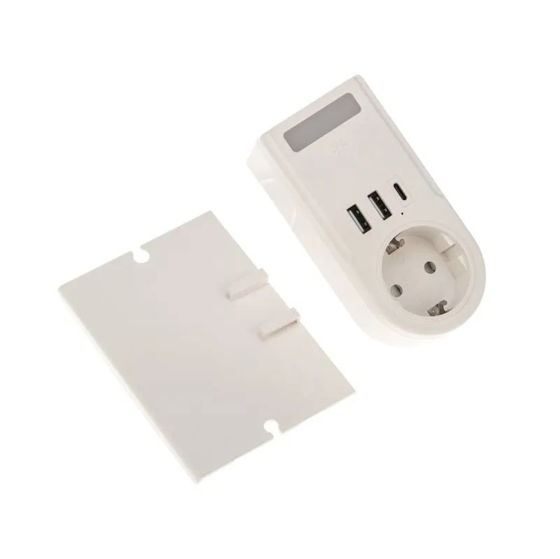 Адаптер USB многофункциональный (2хUSB-A, USB-С, розетка 220-250В) с подсветкой и подставкой для телефона REXANT - Фото 4