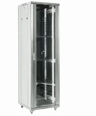 Напольный шкаф 19" 18U 600×600×987 (ШxГxВ), дверь стекло, металлическая задняя дверь, боковые съемные стенки, RAL 7035 REXANT