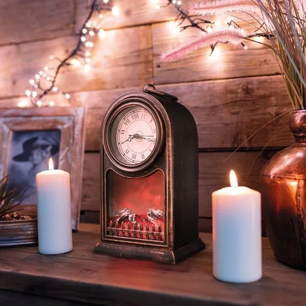 Светодиодный камин Старинные часы с эффектом живого огня 14,7x11,7x25 см, бронза, батарейки 2хС (не в комплекте) USB NEON-NIGHT - Фото 11