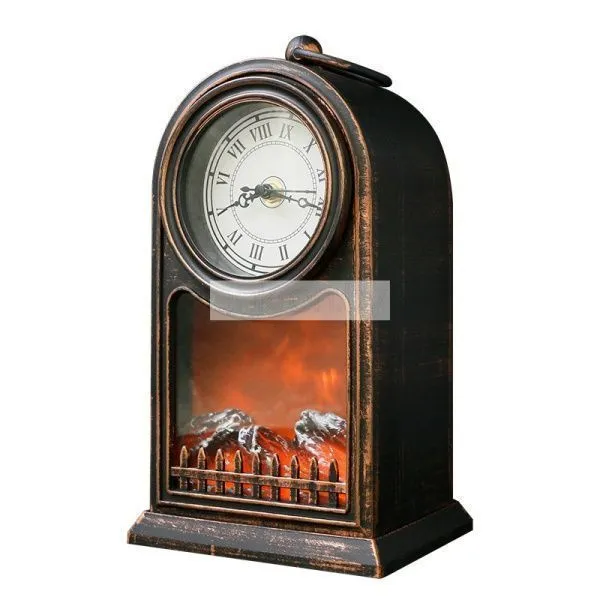 Светодиодный камин Старинные часы с эффектом живого огня 14,7x11,7x25 см, бронза, батарейки 2хС (не в комплекте) USB NEON-NIGHT