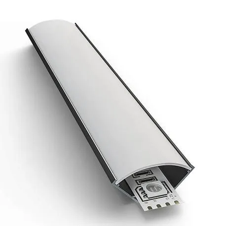 Профиль алюминиевый  угловой с широким рассеивателем, накладной, серебро, 16х16мм, 1м, шир. ленты до - Фото 2