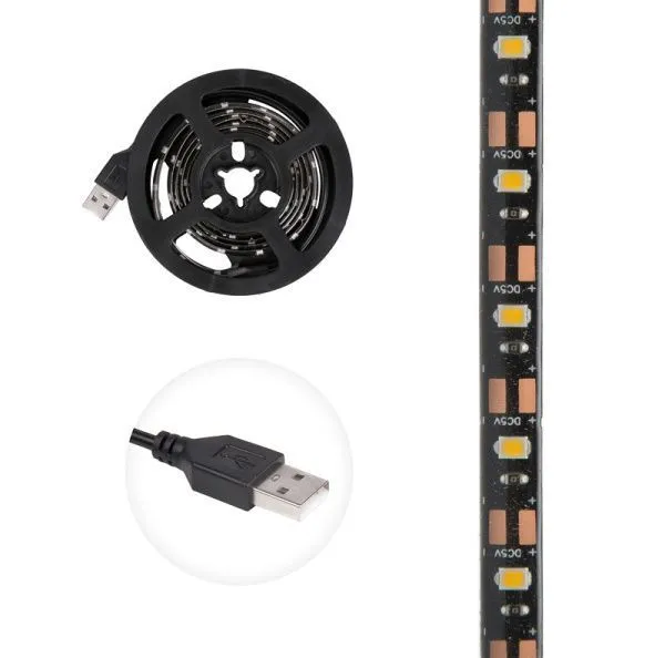 Лента светодиодная 5В, SMD2835, 4,8Вт/м, 60 LED/м, 6500K, 8мм, 1м, с USB коннектором, черная, IP65 LAMPER - Фото 5