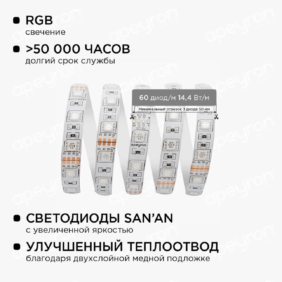 Комплект светодиодной ленты с аксессуарами smd5050 60д/м 12В IP65 5м RGB Apeyron - Фото 8