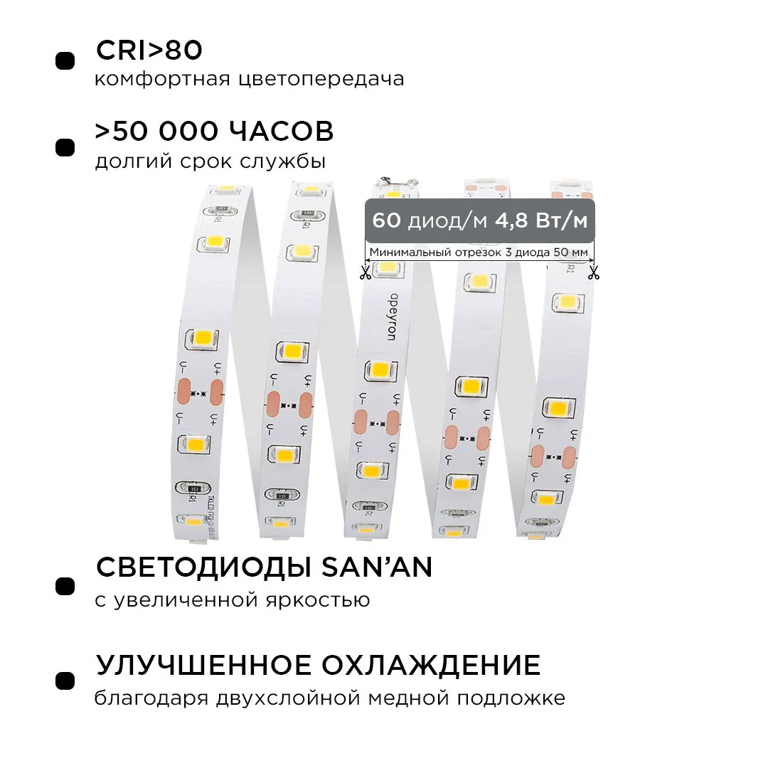 Комплект светодиодной ленты с аксессуарами smd3528 60д/м 12В 3000K IP20 5м Apeyron - Фото 2