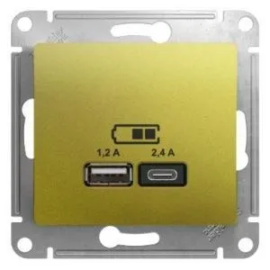 Розетка USB Glossa тип A+C 5В/2.4А 2х5В/1.2А механизм фисташк. SchE GSL001039